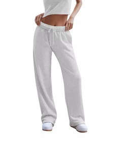 Pantalon de survêtement décontracté et confortable pour femme en toile, couleur unie, cordon de serrage, taille haute élastique, coupe ample, écologique, respirant, jambe large - Product Image 2