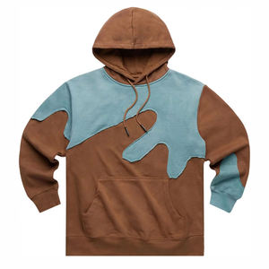 Sweat-shirt à capuche patchwork pour homme, coton lourd de qualité supérieure, coupe oversize, style streetwear, couleurs contrastées - Product Image 1
