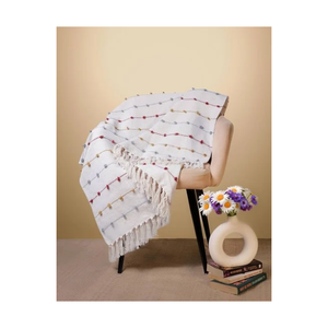 Soft <b>White</b> Woven <b>Throw</b> Blanket with Curved Tufted Lines and Fringe Tassels for Contemporary Living Room Sofa Decor Accent - Product Image 4