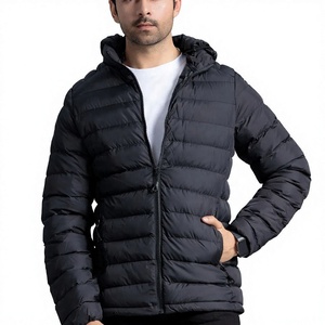Men's <b>Black</b> Hooded <b>Puffer</b> Jacket Windproof Zipper Closure Casual Winter Coat Polyester Shell Regular Fit 2026 - Product Image 5