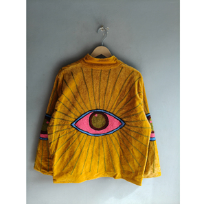 Hand Embroidered Velvet Jacket Women's Mandarin Collar Full Sleeve Autumn <b>Coat</b> Regular Length Eye Pattern Bohemian Style GIFT - Product Image 6