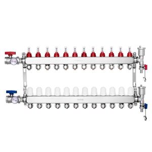 Collettore a 12 ramificazioni da 1/2 pollice in acciaio inossidabile per tubi PEX, per sistema di riscaldamento a pavimento radiante idronico, componenti HVAC - Product Image 1
