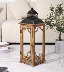 Juego de Portavelas de Madera Rústica con Panel Superior de Vidrio y Metal, Lámpara de Mesa Estilo Rústico, Decoración para el Hogar, Navidad, Hecho a Mano - Product Image 6