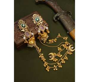 Elegantes pendientes de araña chapados en oro para mujer, accesorios ligeros para boda con diseño personalizado de Jumka Earrings - Product Image 2