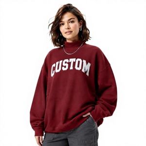 New Arrival Solid Colors <b>Women's</b> Mock Neck Oversized Drop Shoulder Pullover <b>Sweatshirt</b> with Breathable Fleece Fabric OEM Service - Product Image 1