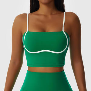 Brown Sports Bra With White Trim High <b>Support</b> Seamless <b>Crop</b> <b>Top</b> For Gym Yoga Running Fitness - Product Image 2