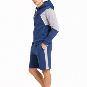 Ensemble de sweat-shirts à capuche pour homme, couleur contrastée, en molleton français, décontracté, pour l'été, bleu gris - Product Image 3