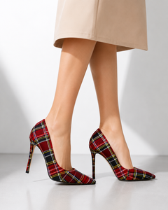 Chaussures à talons hauts en tartan de haute qualité pour femmes, escarpins à bout pointu et talon aiguille pour mariage et soirée, vente en gros, OEM ODM - Product Image 4