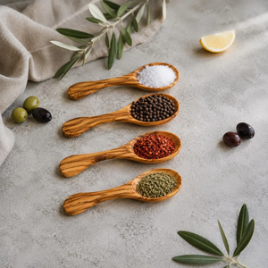 4 cuillères à mesurer en bois naturel avec long manche, cuillères écologiques en bois pour épices, café, sel - Product Image 5