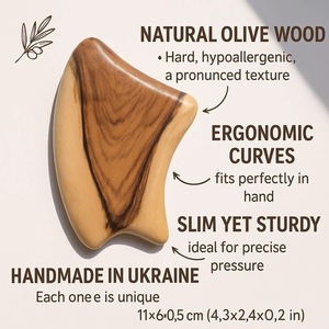 Masseur facial Gua Sha en bois rustique écologique avec artisanat en bois d'acacia massif pour la relaxation musculaire - Cadeau du Nouvel An - Product Image 1