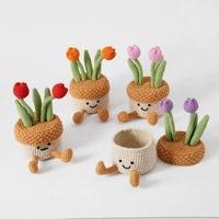 Boîte de rangement artisanale en crochet pour plantes en pot (tulipes et tournesols), décoration en fil, cadeau pour la maison et le bureau