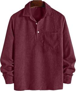 Chemise en velours côtelé pour homme, pull à manches longues, polo décontracté, chemise à col avec poche, haut semi-boutonné - Product Image 6