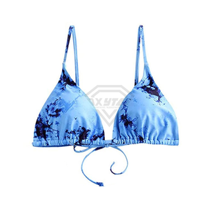 Conjunto de bikini azul tie-dye para mujer con tirantes ajustables y lazos laterales, corte regular, spandex, poliéster, traje de baño, ropa de playa para damas - Product Image 3
