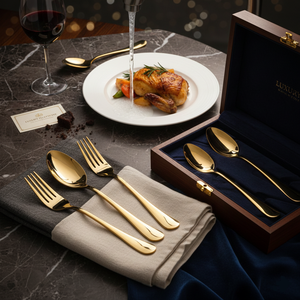 Cubiertos de Plata Personalizados al por Mayor, Juego de Cuchillos, Tenedores y Cucharas de Acero Inoxidable para Hoteles y Restaurantes de Lujo, Diseño Nórdico con Bambú - Product Image 4