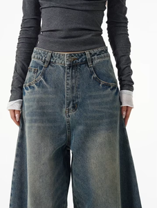 Pantalones Vaqueros Retro Americanos de Pierna Ancha con Diseño Curvo para Mujer, Estilo Holgado y Moderno para Parejas - Product Image 5