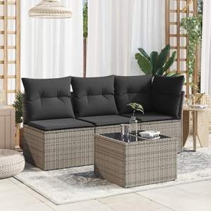 Mesa de jardín de ratán PE gris con vidrio templado y muebles de patio de acero con recubrimiento en polvo - Product Image 3