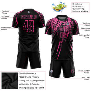 Uniforme de Fútbol Personalizado con Diseño Negro y Rosa, Nombre y Número del Equipo Personalizados, Camiseta y Pantalones Cortos de Fútbol, Kit Completo para Hombres, Jóvenes y Adultos - Product Image 3