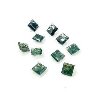 Lote de piedras preciosas sueltas de ágata musgosa facetada con corte cuadrado, piedras preciosas sueltas para la fabricación de joyas - Product Image 1
