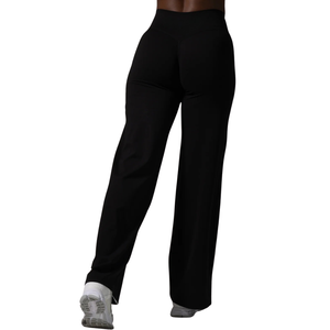 Pantalon de fitness noir pour femme, coupe large, taille haute, extensible, pour le yoga, la course, la gym, et les tenues décontractées ou sportives - Product Image 2