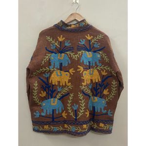 Elegant Embroidered Knitted <b>Velvet</b> Cotton <b>Jacket</b> <b>Women</b> Mandarin Collar Full Sleeve Autumn Floral Pattern Open Front Coat - Product Image 5