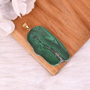 Ishu Gems Natural Malachite Stalactite Brass 18.8 gm Gold/Silver/<b>Rose</b> Gold/<b>Black</b> Ruthenium Plated Unisex Trendy Stone Pendant - Product Image 5