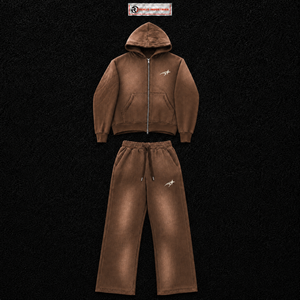 Conjunto Deportivo de Dos Piezas con Sudadera con Capucha y Cremallera Completa en Color Marrón Lavado para Hombre, con Logotipo Personalizado, Estilo Casual Urbano, para Correr, Corte Holgado, Venta al Por Mayor - Product Image 5