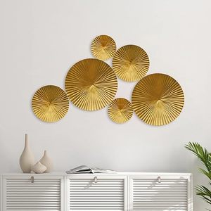 Moderno y Lujoso Juego de Arte Mural Metálico con Diseño de Rayos de Sol Dorados, Decoración de Pared Circular con Textura 3D para Sala de Estar, Dormitorio, Interiores Boho - Product Image 4