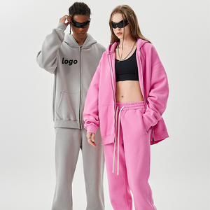 ชุดวอร์มผ้าฝ้ายแท้ 100% สำหรับผู้ชายและผู้หญิง แขนยาว สวมใส่สบาย มีซิปเต็มตัว เหมาะสำหรับวิ่งและเล่นกีฬา ชุดออกกำลังกายฤดูหนาว มีฮู้ด คอปกแบบสวม ผ้าสีพื้น - Product Image 1