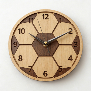 Horloge murale analogique silencieuse à quartz de 12 pouces, motif géométrique découpé en MDF sur le thème du football, design sportif moderne, décoration pour la maison et le bureau - Product Image 1