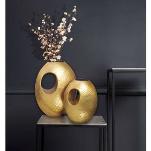 Vase de table moderne Focal Feature, finition dorée, fait main, pot décoratif, hauteur 39 cm et 31 cm, forme ovale - Product Image 4