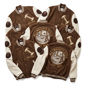 OEM Custom Varsity Letterman Jacket Wool Leather Sleeves Flour Millers Gristmill Embroidery Spur Drive Gears Patch <b>Maroon</b> <b>Coat</b> - Product Image 5