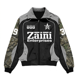 เสื้อแจ็คเก็ตกันลมสำหรับผู้ชาย รุ่นวินเทอร์ ไฮสตรีท 145 GSM ผ้าโพลีเอสเตอร์แคนวาสคุณภาพพรีเมียม กันน้ำ สีเขียวมะกอก พิมพ์ลายโลโก้แบบซับลิเมชั่นตามสั่ง - Product Image 1