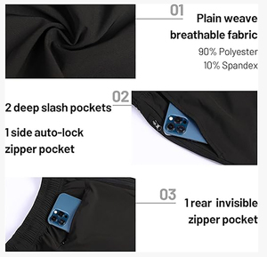 Shorts noirs pour hommes à séchage rapide, taille élastique, cordon de serrage, poche, style sport décontracté, longueur Bermuda - Product Image 2