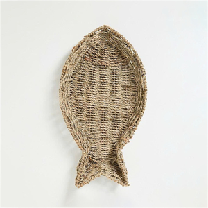 Bohemian Natural Seagrass Fish <b>Shaped</b> Wall Basket Tray Coastal Nautical Woven Decorative Serving Tray Dining <b>Table</b> Decoration - Product Image 1