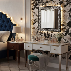 Luxury 24 Inch <b>MOP</b> Frame Mirror | Handmade Mother of Pearl Inlay <b>Wall</b> Mirror | Modern Decorative Mirror for Home Interiors - Product Image 4