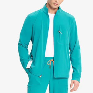 Women's Teal Long Sleeve <b>Scrub</b> <b>Top</b> Knitted Cotton/Polyester Hospital Uniform Zip Neck High Quality Needle Detection Customized - Product Image 4