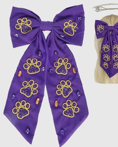 Jolie pince à cheveux de luxe écologique de 13 cm avec motif de patte, nœud en ruban violet, accessoires pour cheveux à motif animal pour femmes - Product Image 1