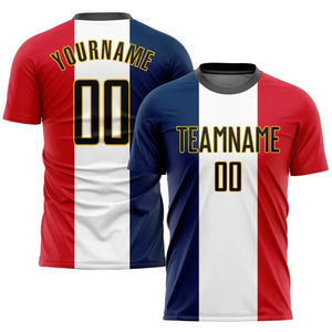 เสื้อฟุตบอลและเสื้อซอคเกอร์พิมพ์ลายตามสั่ง OEM พร้อมชื่อและหมายเลข แขนสั้น ระบายอากาศได้ดี ผลิตจากโพลีเอสเตอร์ 100% ขายส่ง - Product Image 1