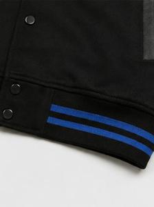 Men's Varsity Jacket Black <b>Blue</b> Trim Stand Collar Front Logo Regular Fit Button Closure Casual Winter Windproof Polyester Shell - Product Image 4