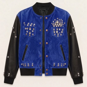 Chaqueta Varsity Vintage Personalizada al por Mayor con Mangas de Cuero y Adornos de Gamuza, Chaqueta Bomber, Proveedor Directo de Outlets - Product Image 5