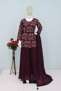 Conjunto de Salwar de Rayón para Mujer, Estampado Floral, Top con Cuello en V, Dupatta Morado, Atuendo Tradicional para Bodas y Fiestas - Product Image 2