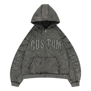 Production sur mesure de sweats à capuche en gros, incluant des sweats à capuche streetwear en molleton 350 g/m² et des sweats à capuche zippés vintage délavés pour le marché américain. - Product Image 1