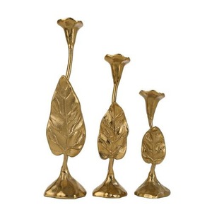 Jules 3er-Set Goldblatt-Kerzenhalter Dekorativer Aluminium-Kerzenständer mit Elegantem Botanischem Design Luxuriöser Tischdekor - Product Image 5