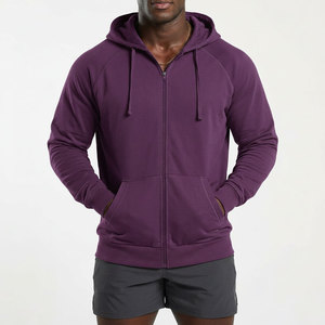 Men's Vacation Full <b>Zip</b> Hoodie Lightweight Soft Fleece Solid Color Drawstring Hood Custom Logo OEM Bulk Manufacturer - Product Image 2