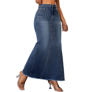 Jupes longues en jean pour femme, taille haute, extensibles, avec poches, style vintage déchiré, coupe trapèze, pour l'été, streetwear 2025 - Product Image 5