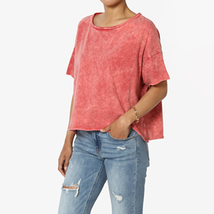T-shirt femme oversize toutes couleurs, style col rond, coupe ample, délavé à l'acide, meilleure qualité, grandes tailles - Product Image 3