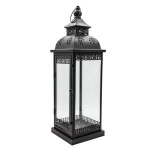 Vintage Black Metal Moroccan Lantern Glass Candle Holder <b>Decorative</b> Hanging Wrought Iron Lantern For Wedding <b>Table</b> <b>Decoration</b> - Product Image 1
