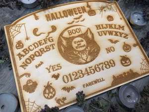 Planche Ouija avec planchette en bois avec <span class=keywords><strong>citrouille</strong></span> chat et esprit jeu parlant les âmes gothique sorcière décor Halloween cadeau - Product Image 2