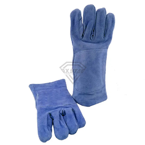 Gants de soudage professionnels en cuir suédé bleu, résistants à la chaleur, de protection robuste pour le soudage industriel - Product Image 2