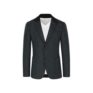 Blazer beige pour homme, coupe droite, col à revers, style britannique, anti-plis, en polyester tissé - Product Image 4